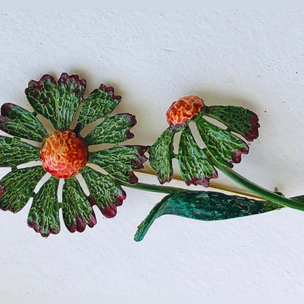 Vintage Green Sunflower Brooch